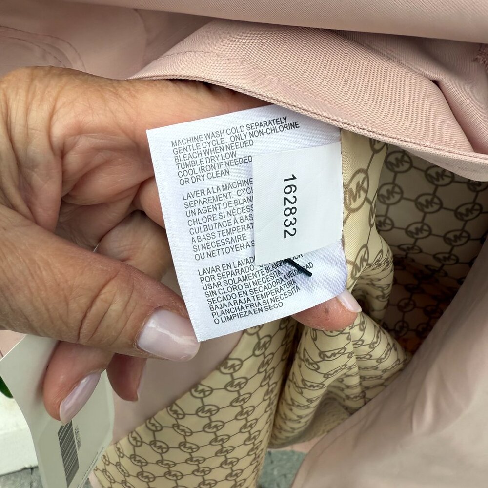 Classic… Spring! On Trend Michael Kors Trench Coat Lg Soft Pink Single Breasted - Picture 9 of 10